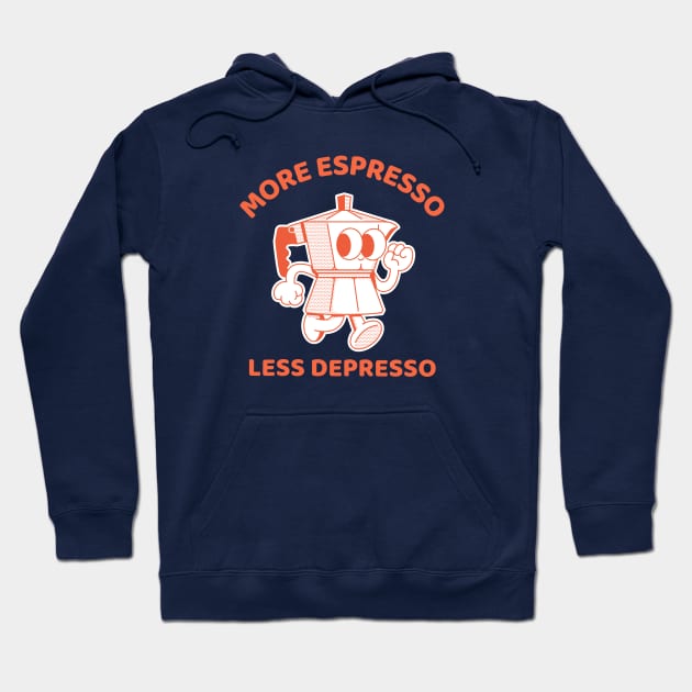 More Espresso Less Depresso, Moka Pot Orange Print Hoodie by Printed Passion